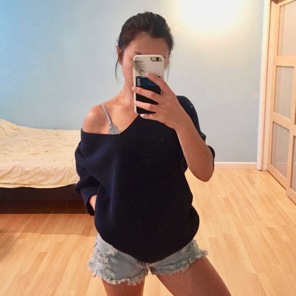 Lands' End Navy Ribbed Sweater